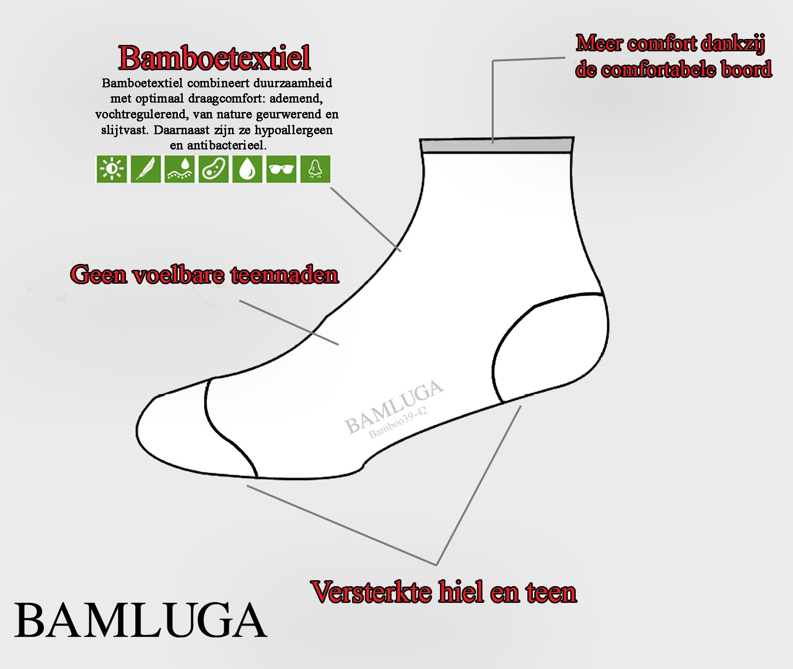 Bamboe Sokken Sneaker Zwart 10-pack BAMLUGA