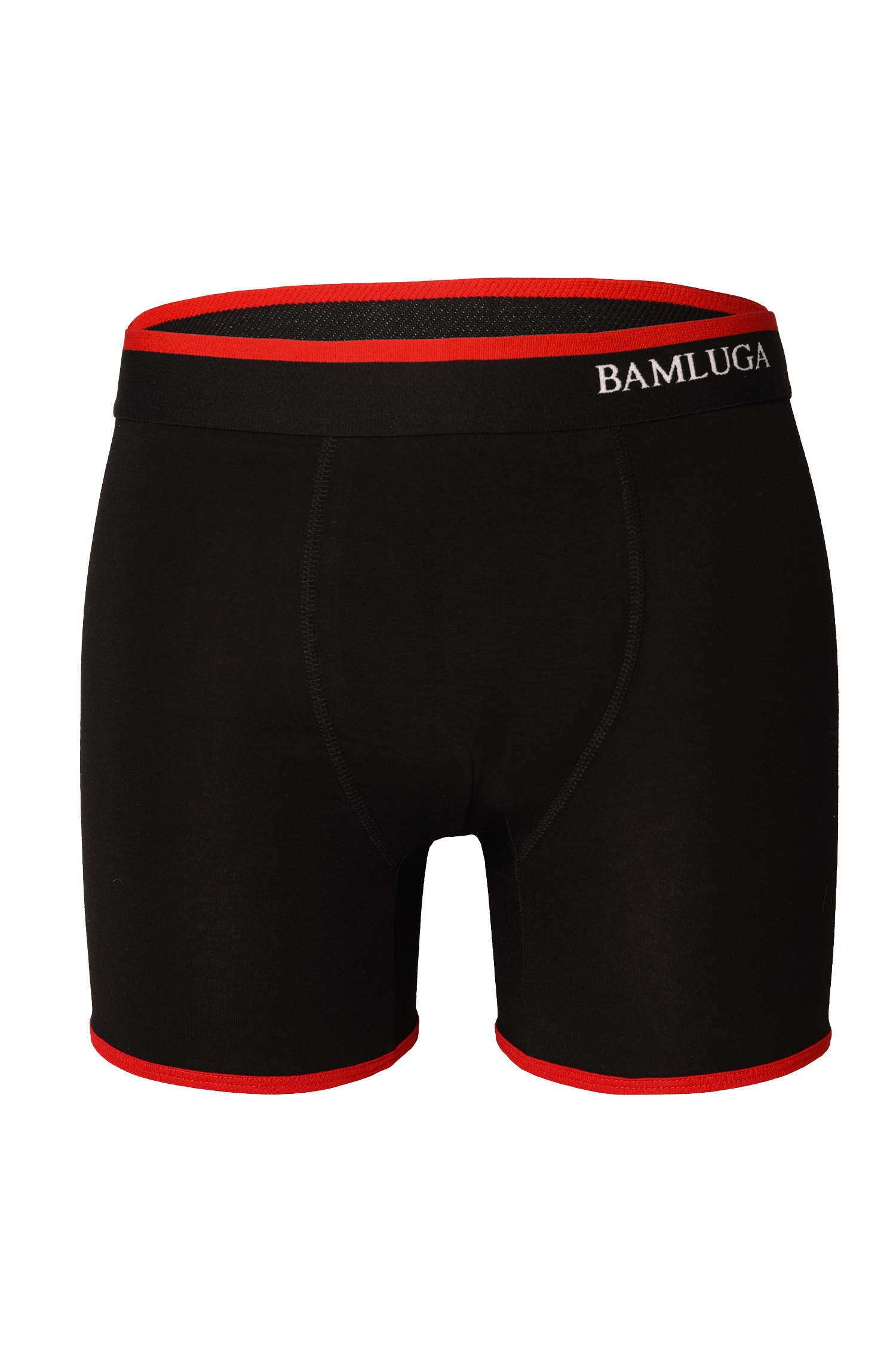 Black boxer briefs with red waistband and trim on a white background bamboo boxershort/underwear BAMLUGA