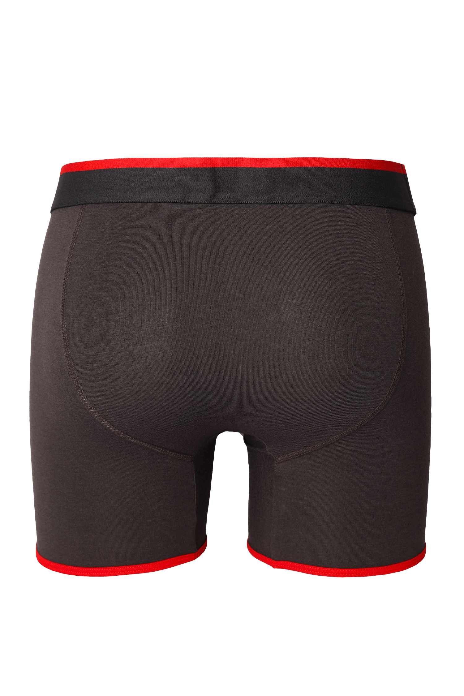 Zwarte boxershort met rode tailleband en zoom op een witte achtergrond bamboe boxershort/ondergoed
