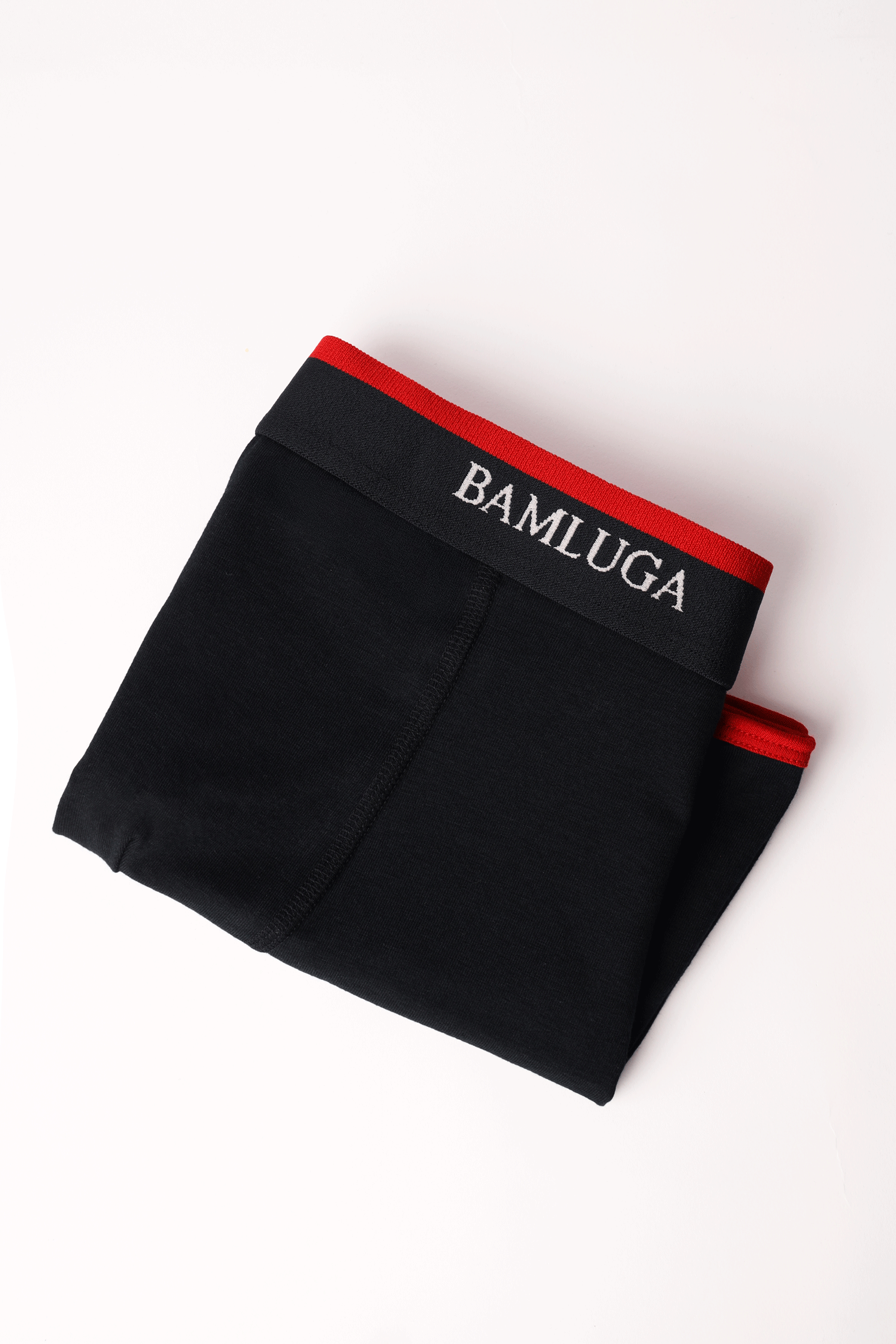 Black and red BAMLUGA product on a white background bamboo boxershort/underwear